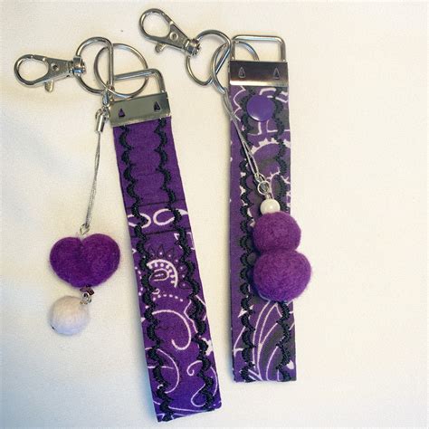 Purple Bandana Wrist Strap Wristlet With Keyring Fob Etsy