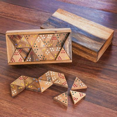 Wood Sided Domino Set Crafted In Thailand Triple Threat Novica