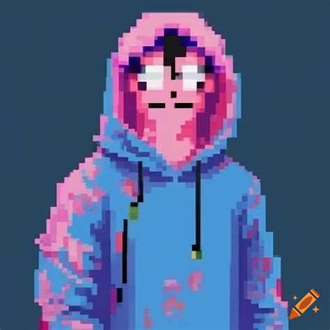 Pixel Art Of A Person In A Blue And Pink Hoodie