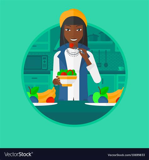 Woman Eating Healthy Vegetable Salad Royalty Free Vector