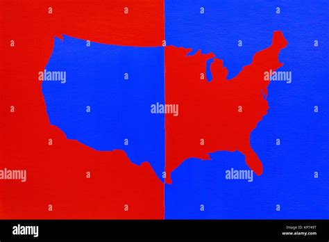 Map Of Unites States Of America In Red And Blue Signifying Politics And