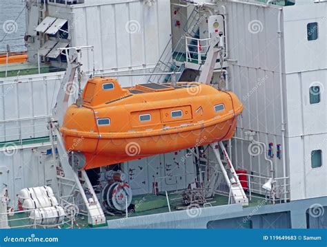 Orange Lifeboat On Ship Stock Image Image Of Travel 119649683