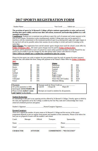 Free 37 Best Sports Registration Forms In Pdf Ms Word Excel