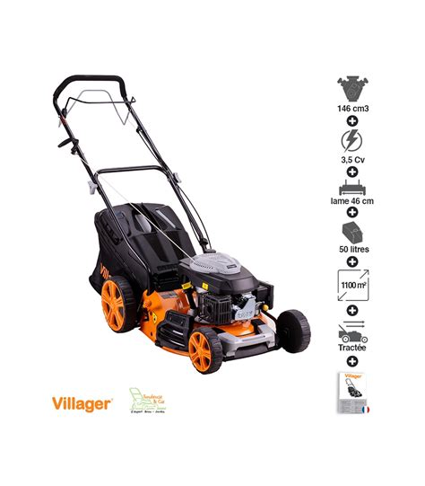 Tondeuse à gazon mulching tractée 146cc 4 en 1 coupe 46cm Villager