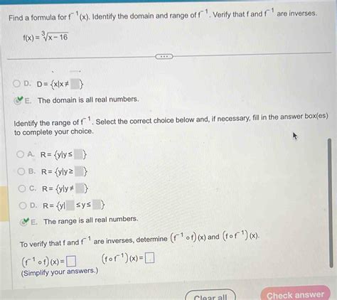 Solved Find A Formula For F 1 X Identify The Domain And Range Of