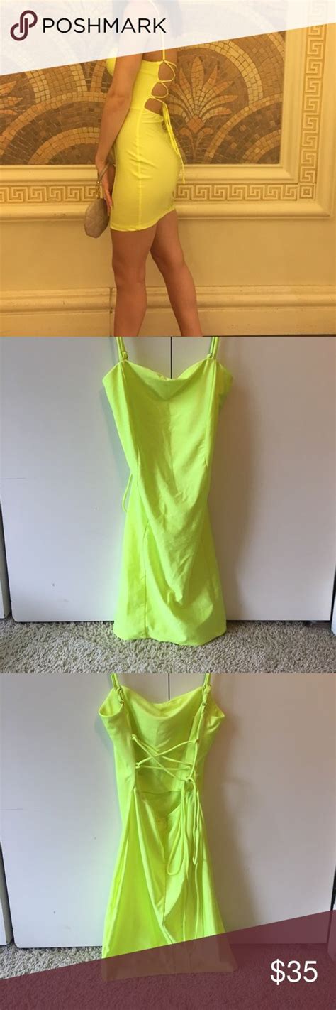 Neon Yellow Mini Dress Strappy Back