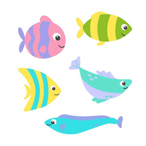 Vector Set Of Sea Fish Cartoon Illustration On White Background