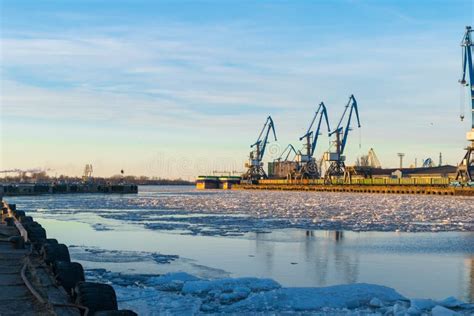 Cranes In Port. Industrial Dock Stock Image - Image of growth ...