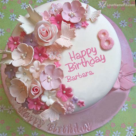 Barbara Name Picture Butterfly Roses Decorated 8th Birthday Cake