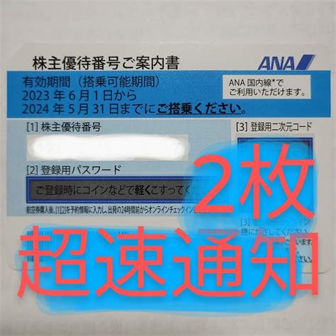 【未使用】ana 株主優待券 株主割引券 2枚 お急ぎ スピードコード通知 迅速対応 2024年5月31日 全日空の落札情報詳細 ヤフオク