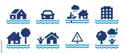 Flooding Icon Set Inundation Symbol Vector Illustration Stock Vector