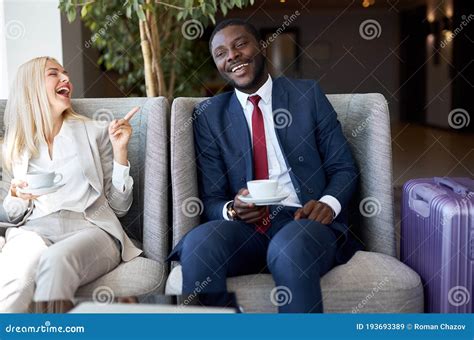 Happy Diverse Business Partners Drink Coffee Stock Image Image Of