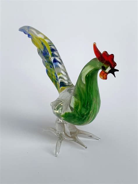 Pair Of Artistic Roosters In Multi Color Murano Glass Italy 1970s At 1stdibs