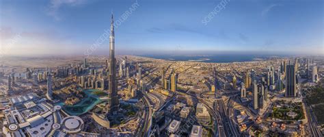 Aerial view of Burj Khalifa and Dubai Skyline, UAE - Stock Image - F038 ...