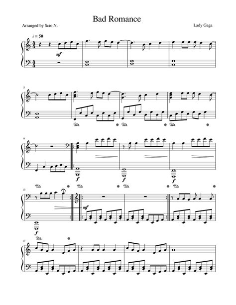 Bad Romance Sheet Music For Piano Solo