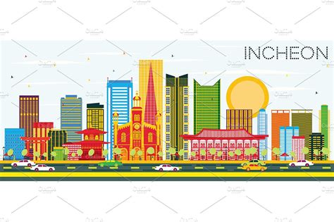 Incheon Skyline | Pre-Designed Illustrator Graphics ~ Creative Market