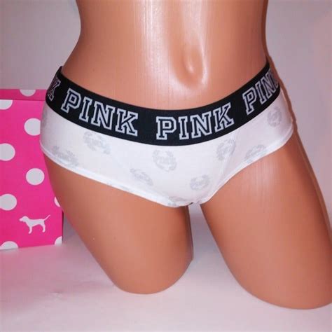 Victoria Secret Pink Panty White Gray Black Small Hipster Banded Logo