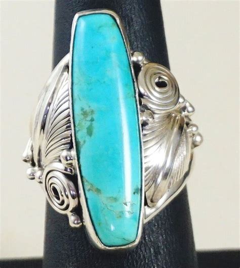 Item 960B Large Women S Navajo Oblong Kingman Turquoise Double Leaf