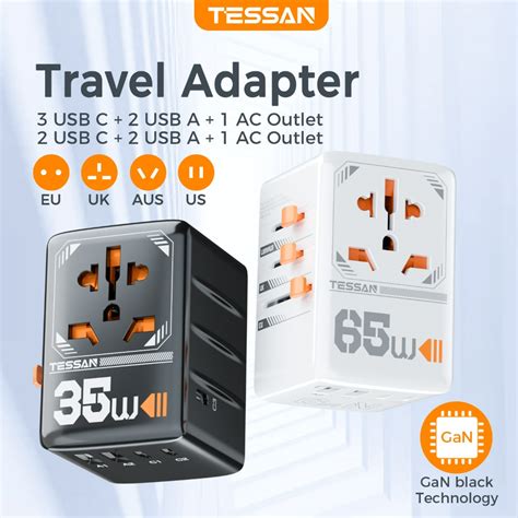 TESSAN Universal Travel Adapter With USB Type C PD 65W 100W Fast