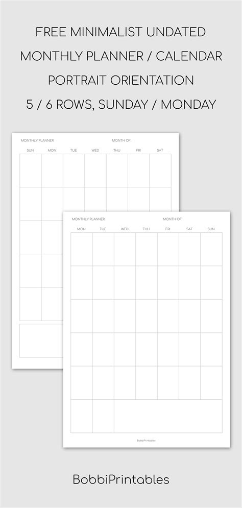 Printable Minimalist Monthly Planner Portrait Orientation Artofit