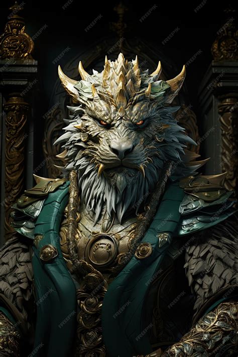 Premium AI Image | green dragon king on the golden throne in the castle ...