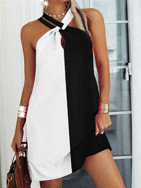 Womens Dresses Casual Print Sleeveless Halter Dress M Black Casual Dresses For Women Sexy