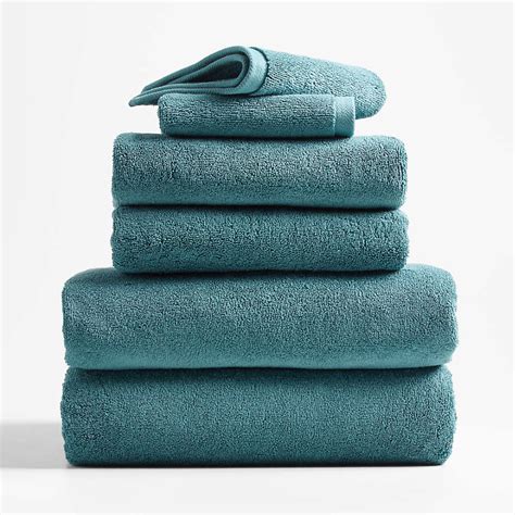 Tapestry Teal Organic Turkish Cotton Bath Towels, Set of 6 + Reviews | Crate & Barrel