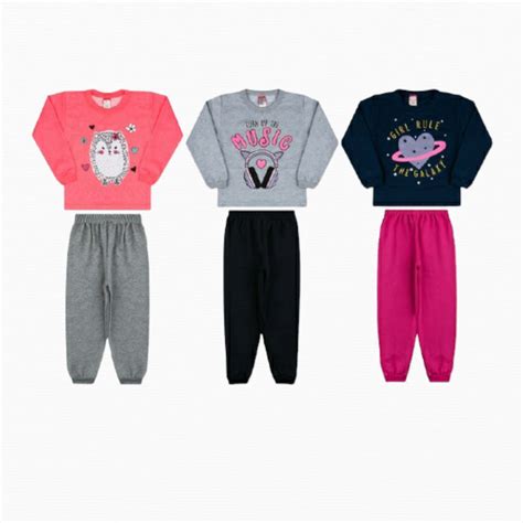 Kit Conjuntos Moletom Infantil Feminino Inverno Maduki Moda Infantil