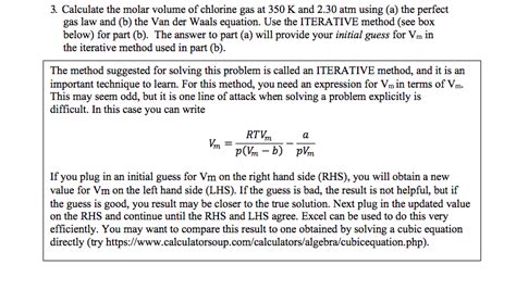 Solved Calculate The Molar Volume Of Chlorine Gas At Chegg