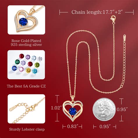 Love Heart Birthstone Necklaces For Women 925 Sterling Silver Sheetrade