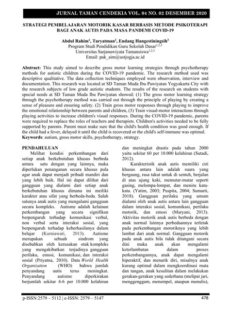 (PDF) STRATEGI PEMBELAJARAN MOTORIK KASAR BERBASIS METODE PSIKOTERAPI ...