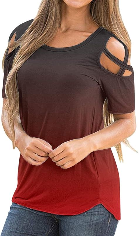 Oberteil Damen T Shirt Kurzarm V Ausschnitte T Shirt Off Shoulder Tops