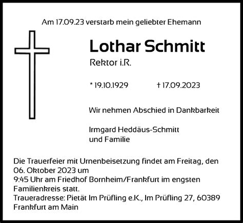 Traueranzeigen Von Lothar Schmitt Trauer Rheinmain De