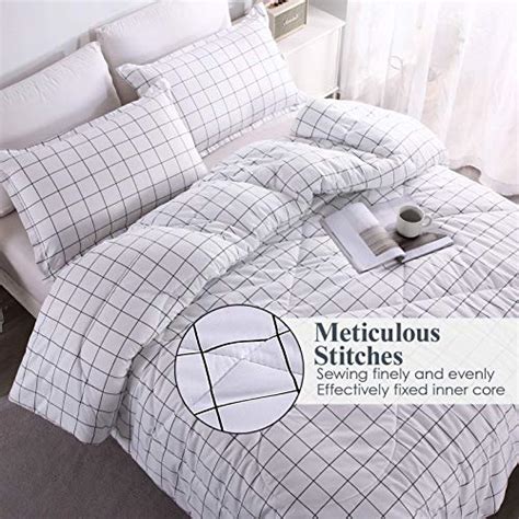 Andency White Grid Comforter Set Queen Size 90x90 Inch 3 Pieces 1