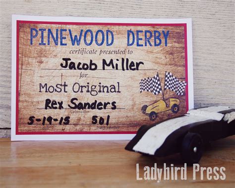 Printable Pinewood Derby Certificates Cub Scout Pinewood Etsy