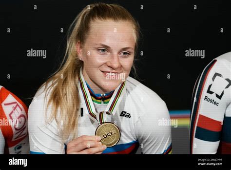 Lea Sophie Friedrich Of Germany Shows Her Gold Medal In The Womens