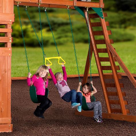 Cedar Swing Sets Wooden Swing Set Side Porch Porch Swing Wall Ladder Outdoor Play Outdoor