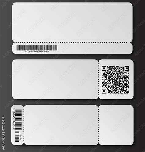 White Ticket Template With Tear Off Element Barcode And Qr Code