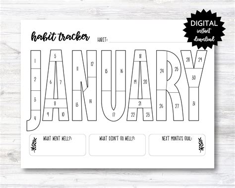 January Habit Tracker Coloring Sheet Printable Month Habit Tracker