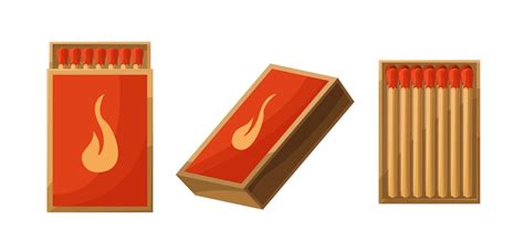 Matchbox Set Open And Closed Full Of Matches Vector Illustration