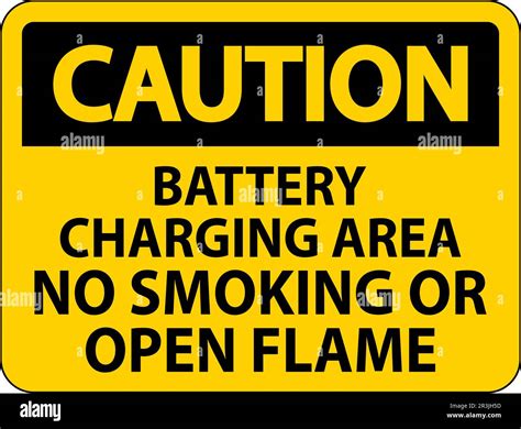 Caution Sign Battery Charging Area No Smoking Or Open Flame Stock