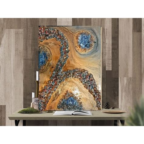 Tablou Pictura Abstracta Earth Cu Rasina Si Cristale Naturale Panza Cu Sasiu 40x 30 Cm Emag Ro