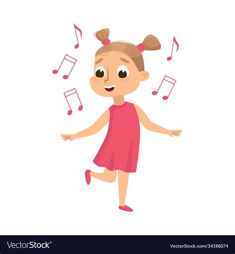 Little Girl Dancing And Singing To Music Vector Image