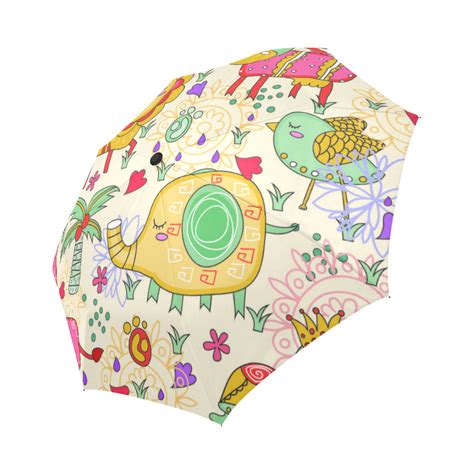 Cute Jungle Animals Nature Background Auto-Foldable Umbrella (Model U04 ...