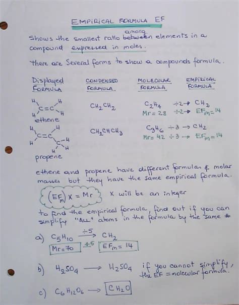 Empirical And Molecular Formula Notes Chemistry Classes Ronald