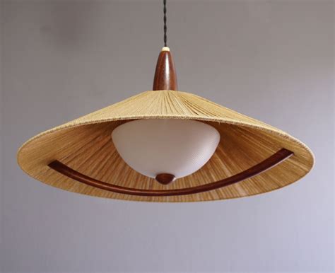 Vintage Adjustable Temde Ceiling Pendant Lamp Made Of Teak Sisal