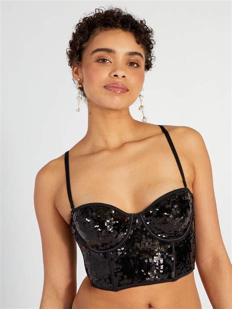 Soutien Gorge Bustier Sequins Noir Kiabi