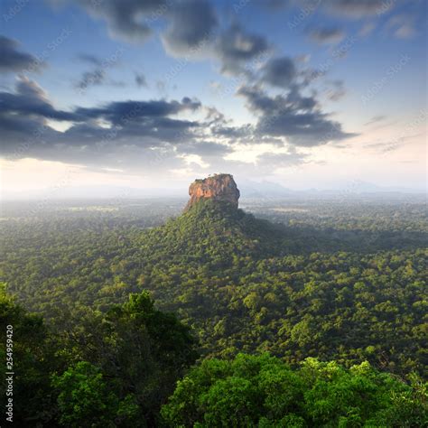 panorama Sunrise view to Sigiriya rock - Lion Rock - from Pidurangala ...