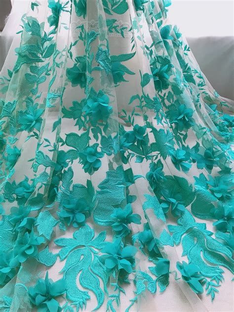 Turquoise Lace Fabric Soft 3d Chiffon Flower Tulle Fabric Etsy