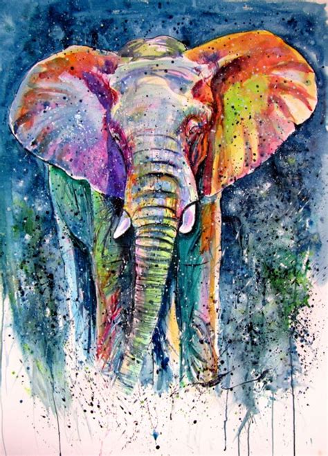 Elephant On Meadow Painting By Anna Brigitta Kovacs Kab Artmajeur